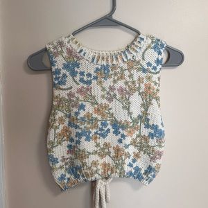 Zara knit floral crop top with open back and tie back closure size small